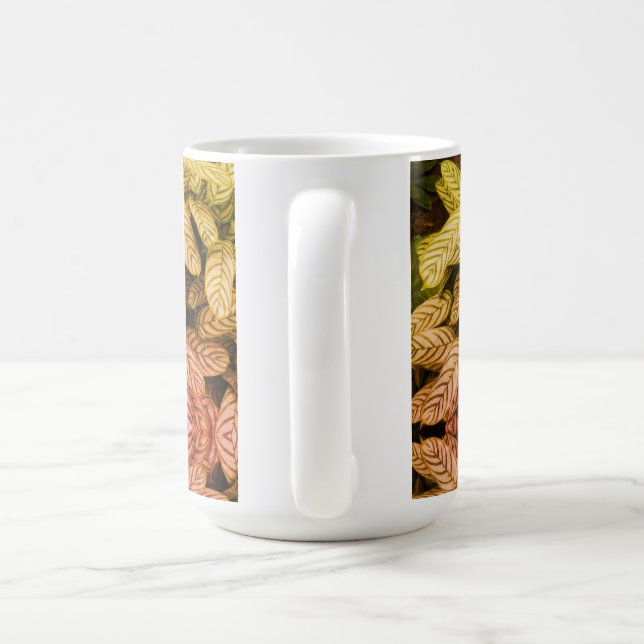 Svart & Vitt Bladmönster  Kaffemugg (Handtag)