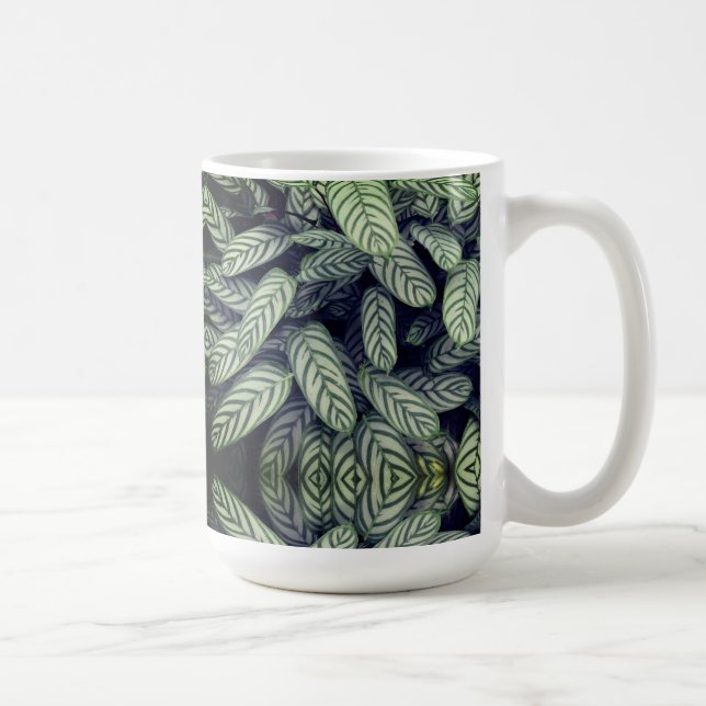 Svart & Vitt Bladmönster  Kaffemugg (Höger)