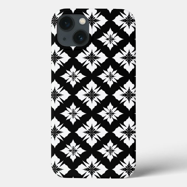 Svart Vitt Blommönster Daglig Telefon Användning S (Baksida)