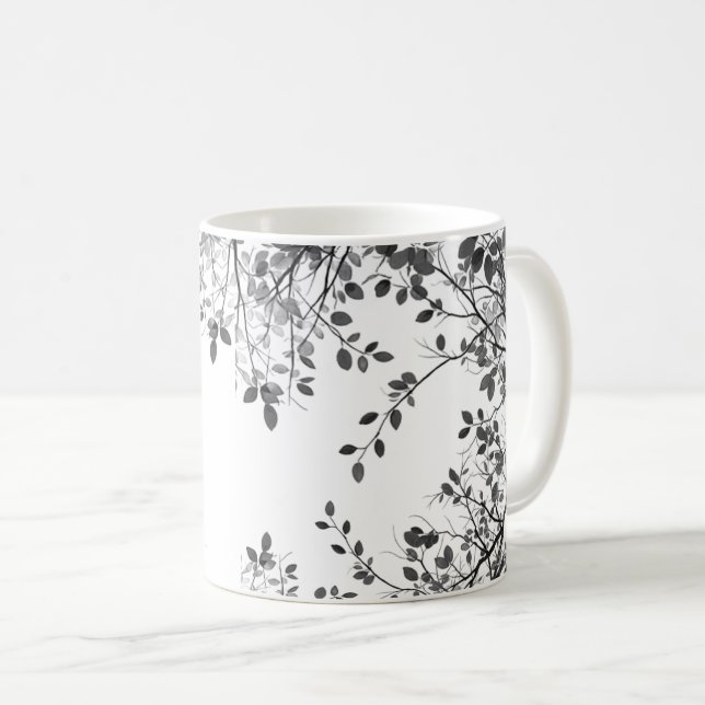 Svart Vitt Botaniskt Kaffemugg (Framsida höger)