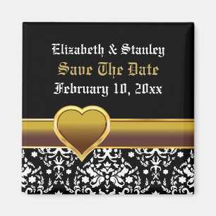 Svart, vitt dammhjärta bröllop spara datum magnet