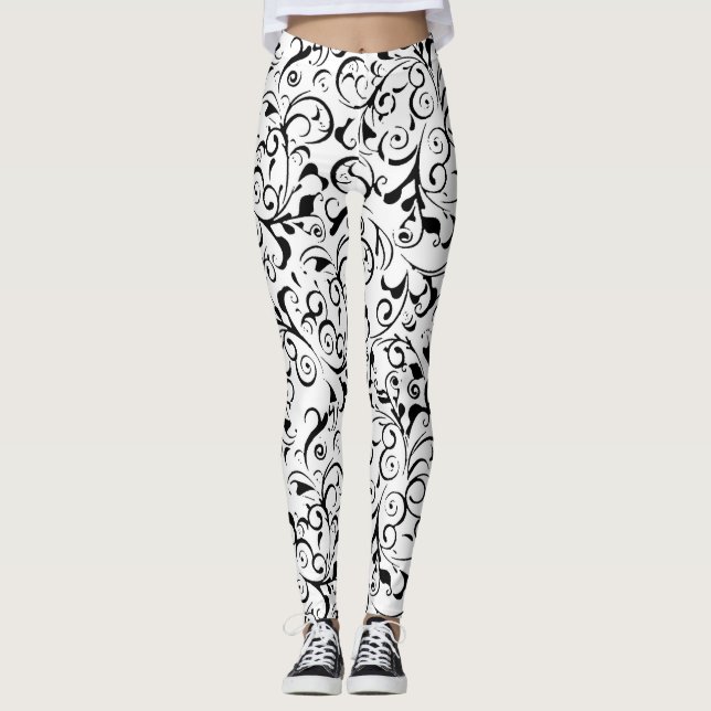 Svart, vitt dammmönster leggings (Framsida)