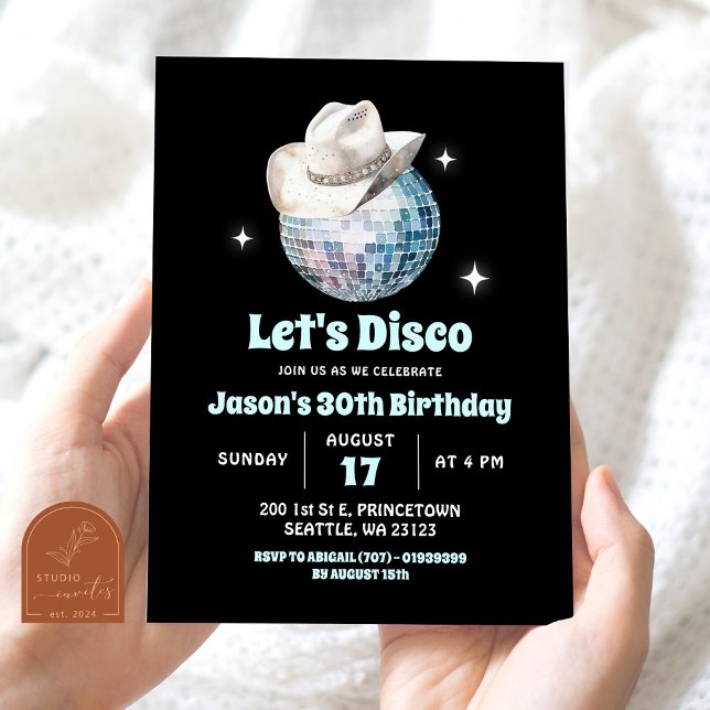 Svart Vitt Disco Sjuttiotals Födelsedagsfest Inbjudningar (Skapare uppladdad)