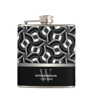 Svart Vitt Diskmönster Bröllopspresent Hip Flask Fickplunta