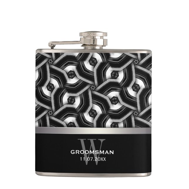 Svart Vitt Diskmönster Bröllopspresent Hip Flask Fickplunta (Framsidan)