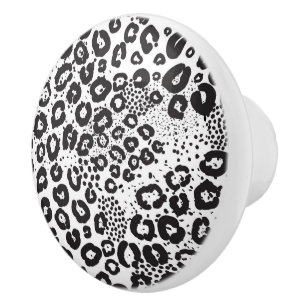 Svart Vitt Djurtryck Snö Leopard Gepard Knopp