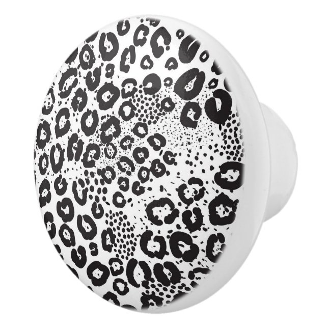 Svart Vitt Djurtryck Snö Leopard Gepard Knopp (Höger)