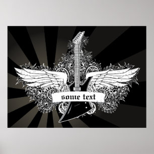 Svart, vitt, elektriskt gitarr vingar poster