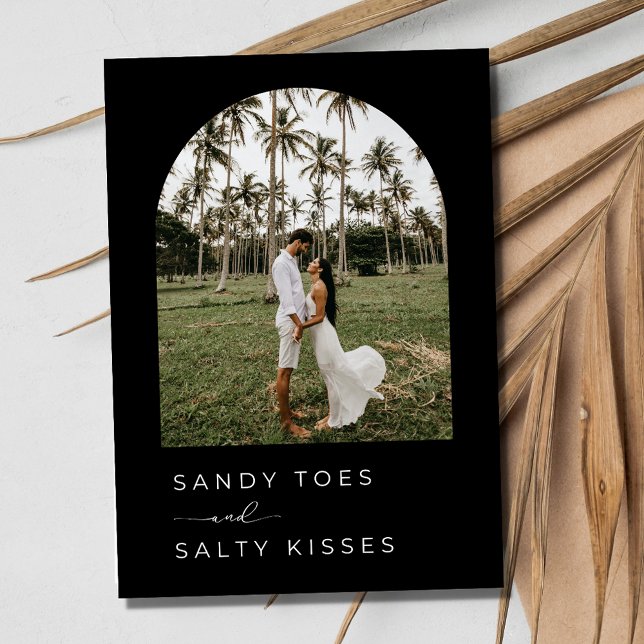 Svart vitt, enkelt Beach-bröllop Spara datumet (Black White Simple Beach Wedding Save the Date)