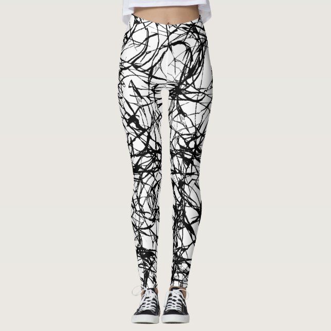 Svart Vitt Enkelt Grovt Abstrakt Leggings (Framsida)