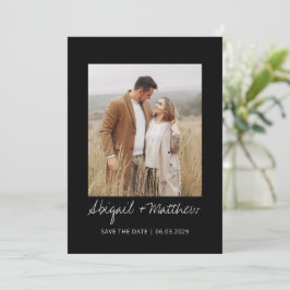 Svart Vitt Enkelt Handskrivet Spara Datum Foto Inbjudningar