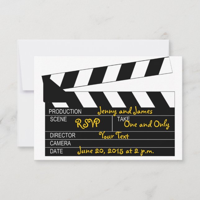 Svart Vitt Filmtema Bröllop RSVP-kort OSA Kort (Framsida)