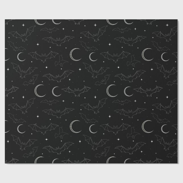 Svart Vitt Fladdermöss Måne Celestial Halloween Mö Presentpapper (Platt)