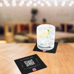 Svart, vitt företag, namn qr-kodinstagram underlägg papper kvadrat<br><div class="desc">En snyggt,  klassisk svart bakgrund. Anpassa och lägg till ditt företag namn,  din egen fyrkantiga kod till ditt Instagram-konto och en text. vit text. Med texten x2: Följ oss!</div>
