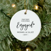 Svart & Vitt Första julen Förlovningsfoto Ornament