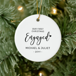 Svart & Vitt Första julen Förlovningsfoto Ornament