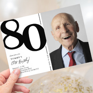 Svart Vitt Foto 80-årsfest Inbjudningar