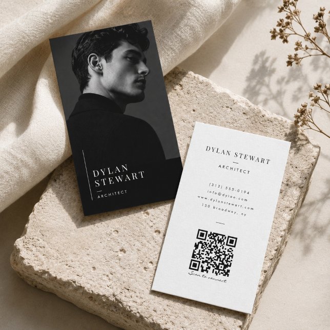Svart & Vitt Foto Affärskort med QR-kod Visitkort (Skapare uppladdad)
