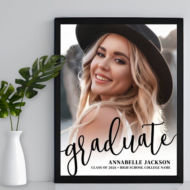 Svart Vitt  Foto Avslutningsfest Skylt (Black White Photo Graduation Party Sign)