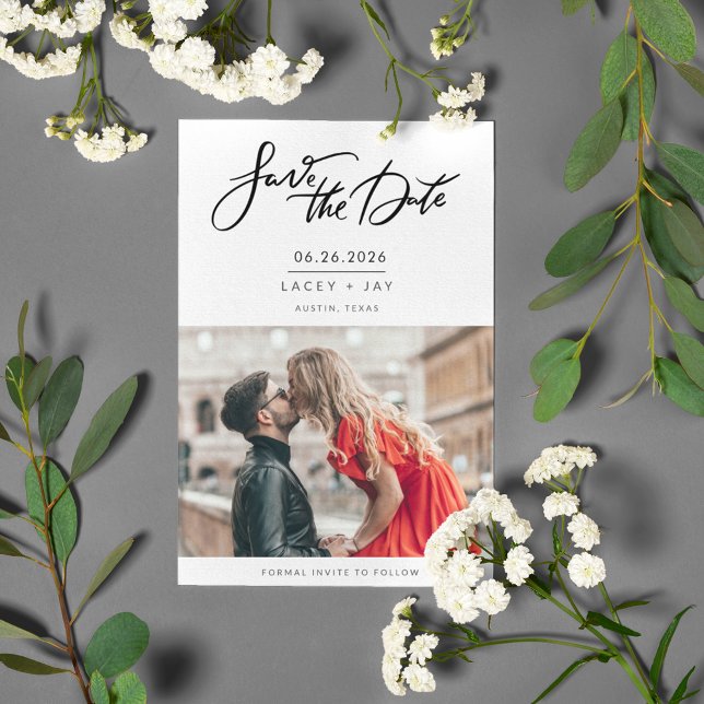 Svart Vitt Foto Bröllop Spara Datum Datumet (Black White Photo Wedding Save the Date)