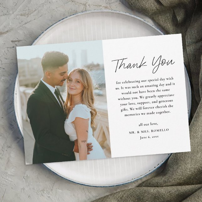 Svart & Vitt Foto Bröllop Tacksamhetskort Magnet (Simple Modern Script Black and White Wedding Photo Thank You Magnetic Card.)