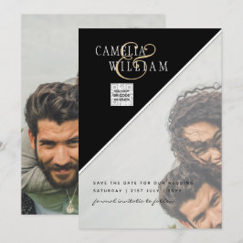 Svart Vitt FOTO Bröllopsinbjudan QR-kod Spara Datu Inbjudningar