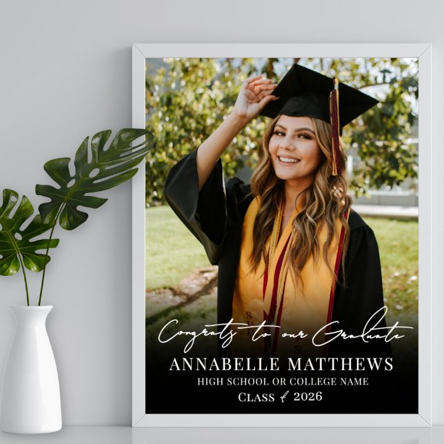 Svart Vitt Foto Examen Fest Skylt (Black White Photo Graduation Party Sign)