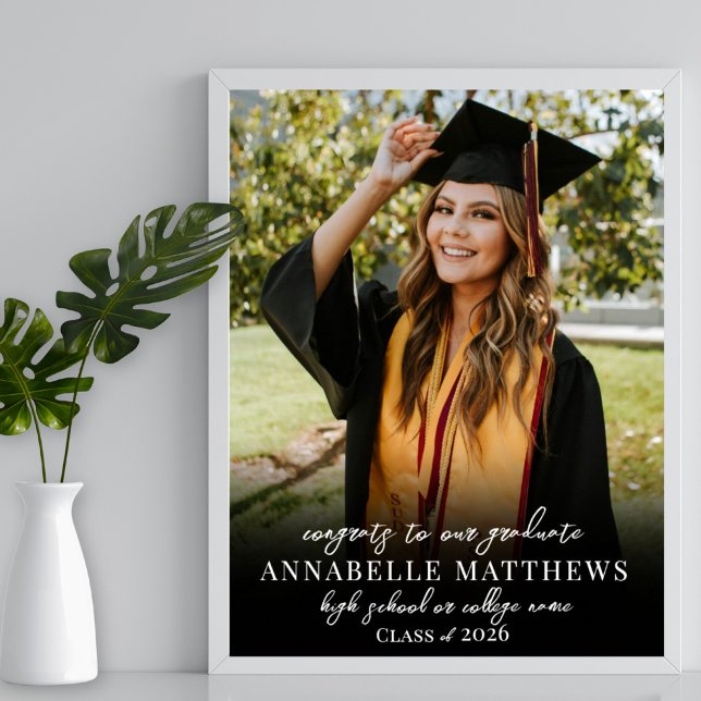 Svart Vitt Foto Examen Fest Skylt (Black White Photo Graduation Party Sign)