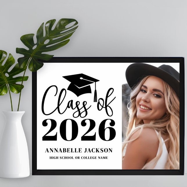 Svart Vitt Foto Examen Poster (Black White Photo Graduation Poster)