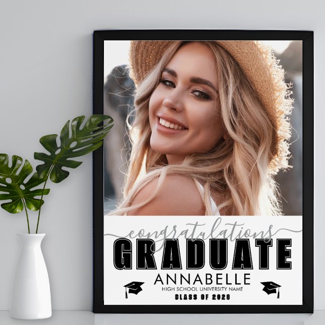 Svart Vitt Foto Examenfest Poster (Black White Photo Graduation Party Poster)