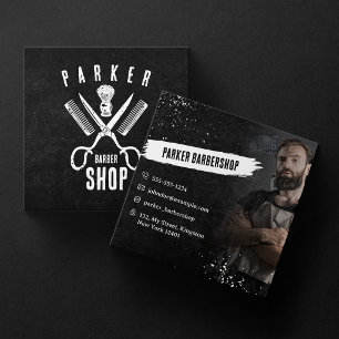 Svart Vitt Foto Rostig Barbershop Män Rakning Fyrkantigt Visitkort