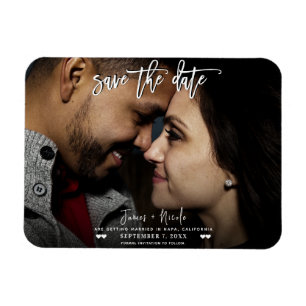 Svart & Vitt Foto Script Spara datum Bröllop  Magnet
