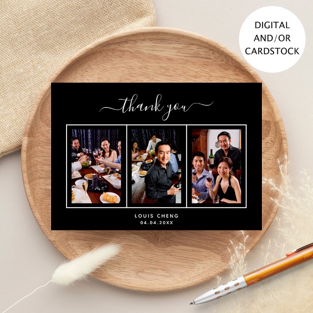 Svart, vitt fotofödelsedagskort tack vare ditt kor inbjudningar (Skapare uppladdad)