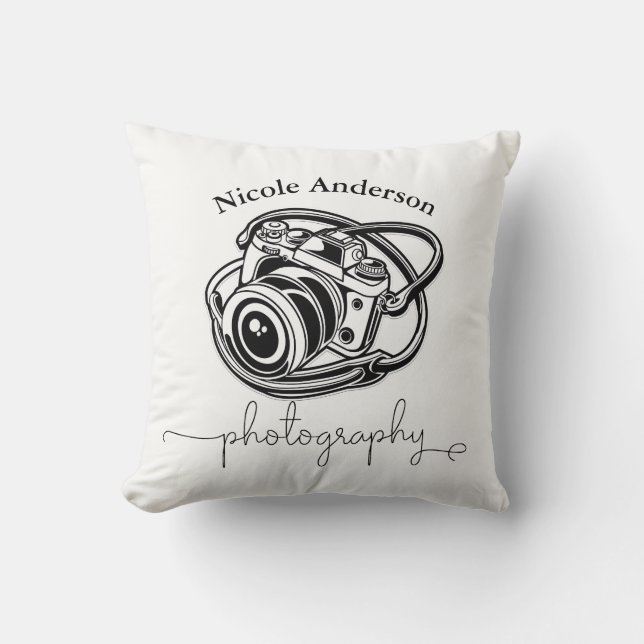 Svart Vitt Fotografi Kamera Logotyp Grafik Kudde (Framsida)