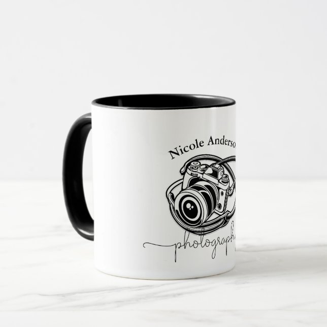 Svart Vitt Fotografi Kamera Logotyp Grafik Mugg (Framsida vänster)