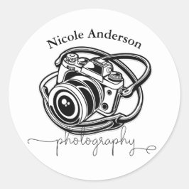 Svart Vitt Fotografi Kamera Logotyp Grafik Runt Klistermärke