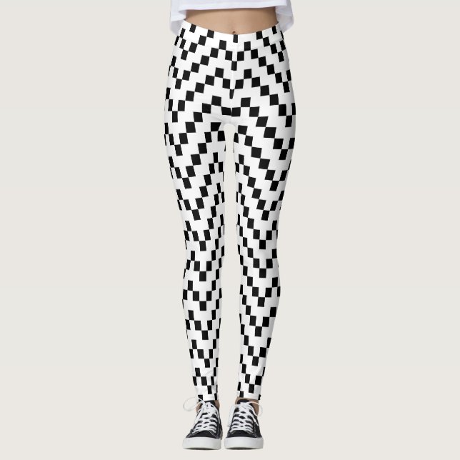 Svart Vitt Geometriskt Mönster Leggings (Framsida)