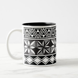 Svart Vitt Geometriskt Tribalmönster Klassisk Mugg