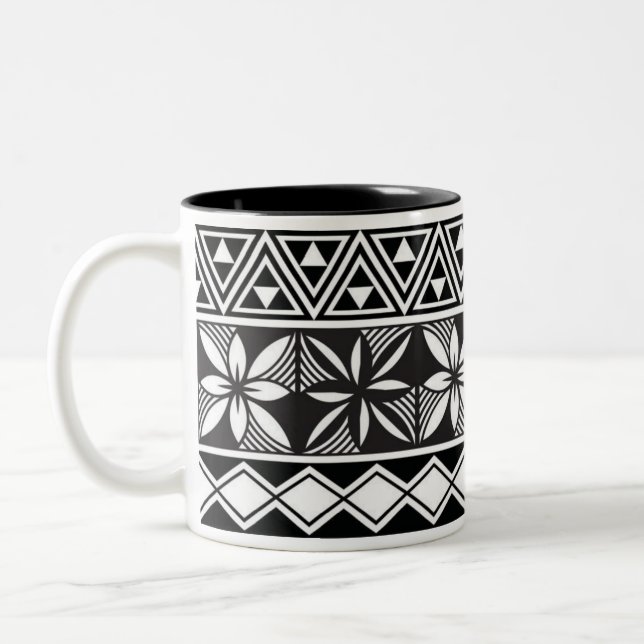 Svart Vitt Geometriskt Tribalmönster Klassisk Mugg (Vänster)
