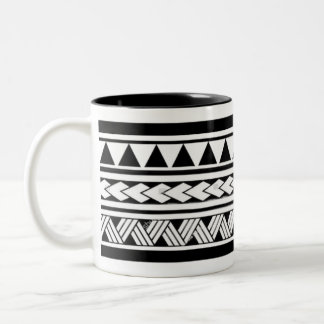 Svart Vitt Geometriskt Tribalmönster Klassisk Mugg