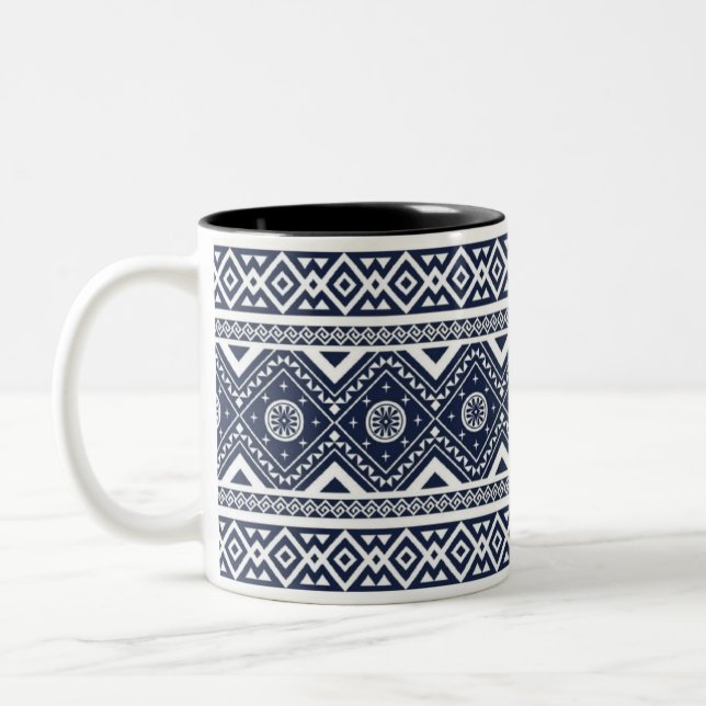Svart Vitt Geometriskt Tribalmönster Klassisk Mugg (Vänster)