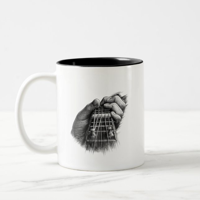 Svart Vitt Gitarrband Kaffe Mugg Design (Vänster)