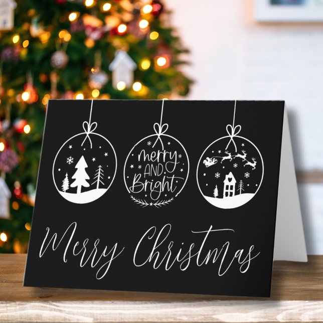 Svart Vitt God Jul Helgkort (Modern Black Merry Bright Script Merry Christmas Holiday Card)