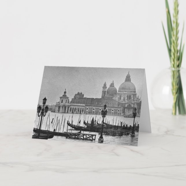 Svart Vitt Grand Canal Venedig Italien Resa Kort (Framsida)