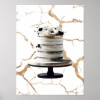 Svart & Vitt Guld Blommig Flerlagerskaka Bröllopsf