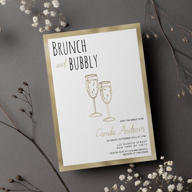 Svart Vitt Guld Brunch Och Bubbly Bröllopsfest  Inbjudningar (Black White Gold Brunch And Bubbly Bridal Shower)