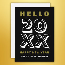 Svart Vitt Guld Hej Gott Nytt År Typografi Julkort