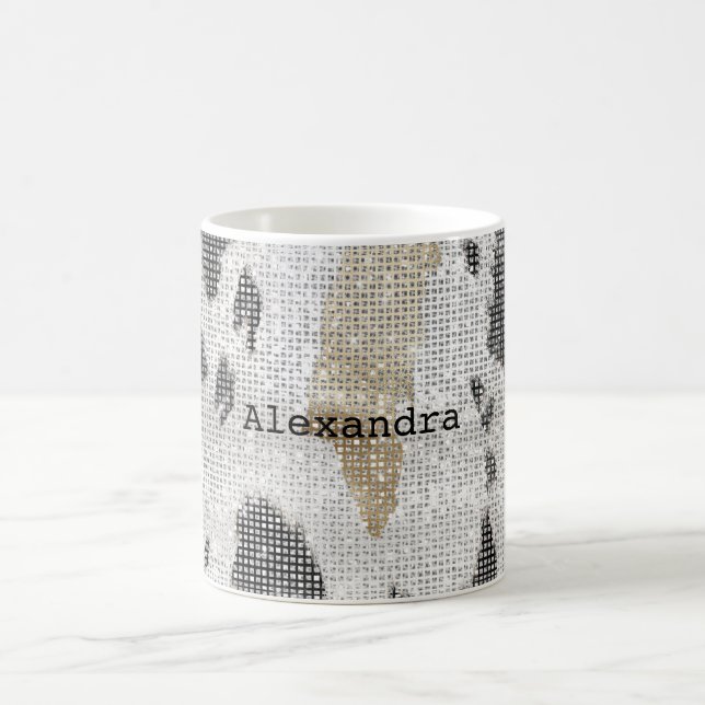 Svart Vitt Guld Ko Djurtryck Glitter Kaffemugg (Center)