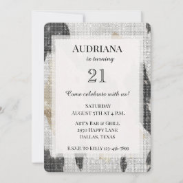 Svart Vitt Guld Konsthud Cowgirl Glitter Födelseda Inbjudningar