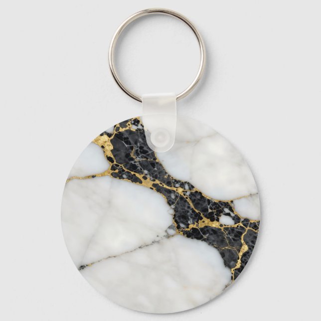 Svart Vitt Guld Marmor Lyx Nyckelring (Framsida)